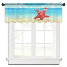 Rideau de plage de noël, casquette d'étoile de mer, petite fenêtre, Tulle transparent court, chambre à coucher, salon, décoration de maison, draperies en Voile