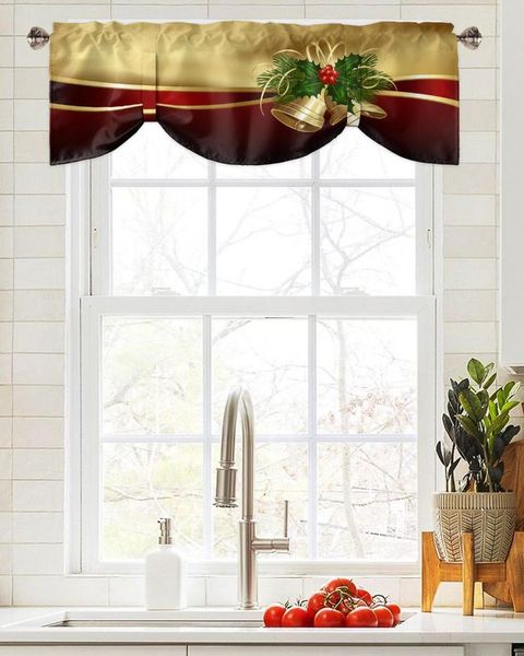 Cortina campanas navideñas ventana sala de estar armario de cocina cenefa de amarre bolsillo para barra