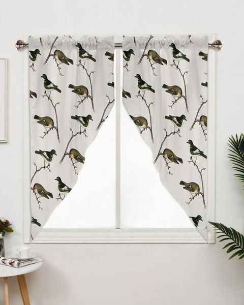 Rideaux de branches d'oiseaux de noël, pour fenêtre de chambre à coucher, salon, stores triangulaires