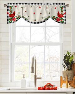 Cortina Navidad cardenal Poinsettia tartán ventana sala de estar cocina armario amarre cenefa varilla bolsillo