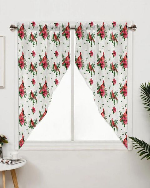 Rideaux de noël cardinaux Poinsettia, pour fenêtre de chambre à coucher, salon, stores triangulaires