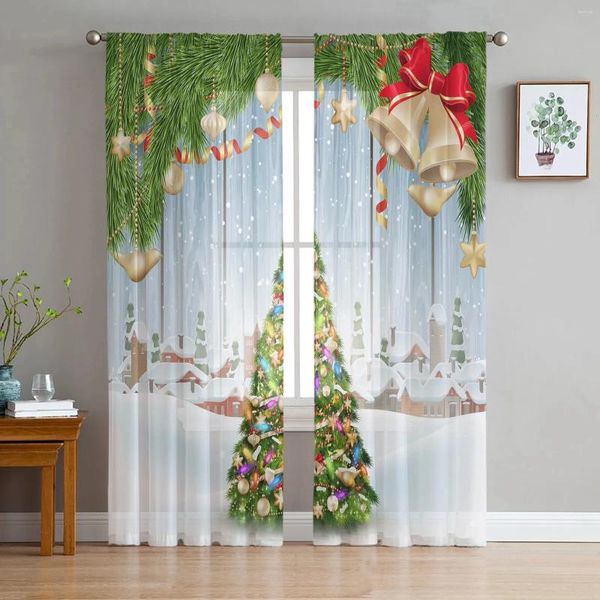 Rideau décoration de Noël arbre neige rideaux transparents pour le salon