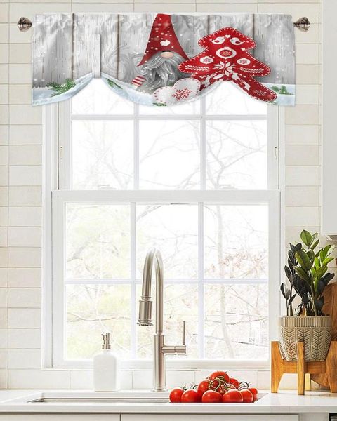 Cortina Navidad Gnomo Grano de madera Ventana de nieve Sala de estar Gabinete de cocina Tie-up Valance Rod Pocket