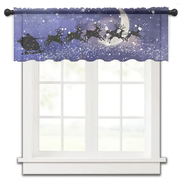 Rideau de nuit de nuit scène santa claus renne petite fenêtre tulle transparent court salon décor à la maison drapes voile