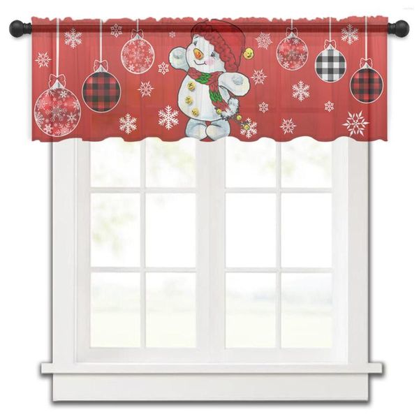 Rideau de noël rouge bonhomme de neige flocon de neige lanterne hiver petite fenêtre Tulle transparent court chambre décor à la maison rideaux de Voile