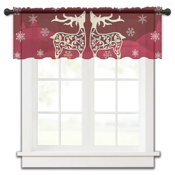 Rideau de noël en forme de renne, flocon de neige rouge, petite fenêtre, Tulle transparent, court, chambre à coucher, salon, décoration de maison, rideaux en Voile