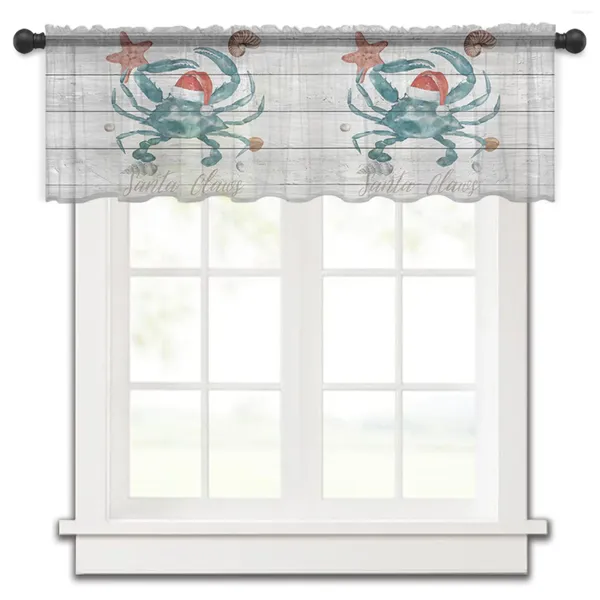 Cortina Navidad estrella de mar Concha sombrero de cangrejo ventana pequeña tul transparente corto dormitorio sala de estar decoración del hogar cortinas de gasa