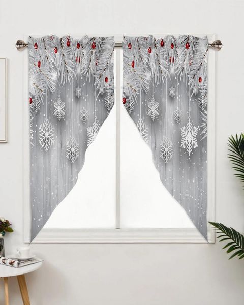 Cortina navideña con hojas de abeto plateado, copos de nieve, ventana, sala de estar, dormitorio, decoración, decoración de cocina, Triangular