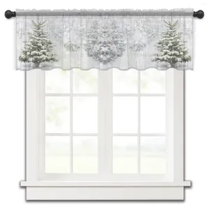 Cortina navideña con árbol de nieve, cortinas cortas de tul para ventana, gasa transparente, armario de cocina, dormitorio, decoración del hogar, cortinas pequeñas