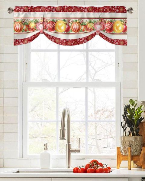 Cortina Navidad Copo de nieve Bolas Ventana Sala de estar Gabinete de cocina Tie-up Valance Rod Pocket