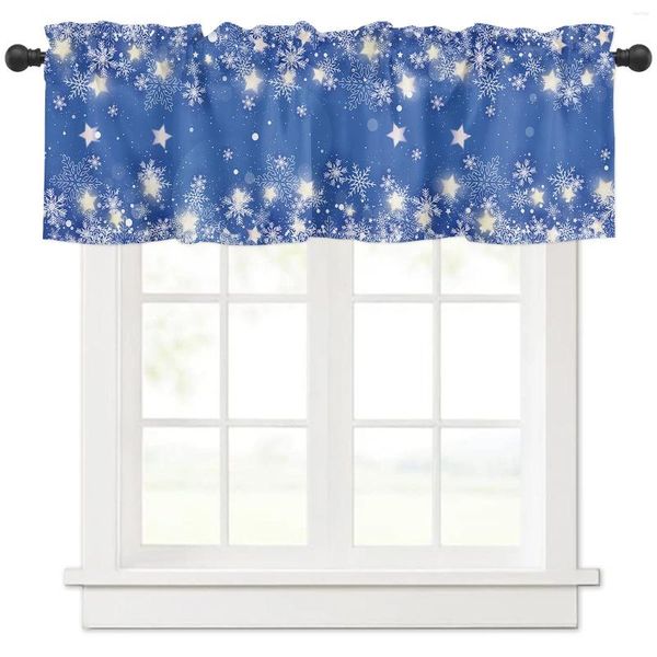 Rideau de noël flocon de neige bleu, pour fenêtre de cuisine, décoration de la maison, court pour salon chambre à coucher, petits rideaux Cortinas