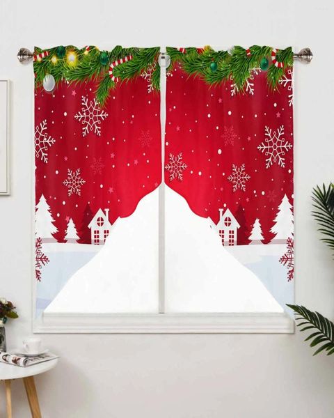 Cortina Navidad copo de nieve casa corta sala de estar cocina puerta partición decoración del hogar restaurante cortinas de entrada