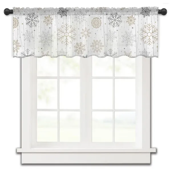 Rideau de noël flocon de neige hiver carrelage motif blanc court transparent fenêtre Tulle rideaux cuisine chambre décor petits Voile rideaux