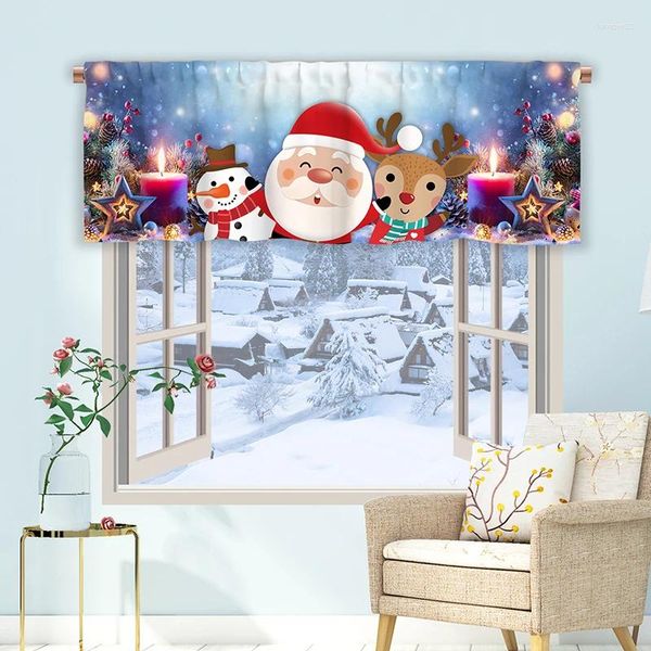 Cortina navideña de muñeco de nieve, copo de nieve, cortinas cortas rojas de tul para dormitorio, media ventana transparente para ventana, armario de cocina, decoración del año 2024