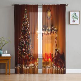 Gordijn Kerstboom Kaarsen Klok Open haard Voile Vitrages Woonkamer Raam Tule Gordijn Keuken Slaapkamer Gordijnen Woondecoratie 231013