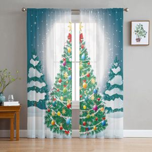 Gordijn Kerstboom Viert Jaar Winter Maan Voile Pure Gordijnen Woonkamer Tule Gordijn Slaapkamer Gordijnen Woondecoratie 231012