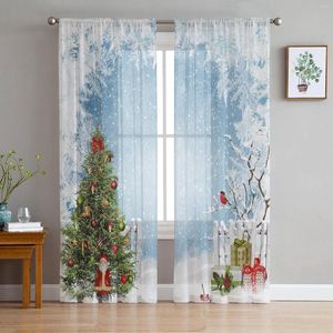 Gordijn kerstboomgeschenken Santa Claus Bells Sneeuwvlokken Tule pure gordijnen woonkamer slaapkamer raam voile organza gordijnen