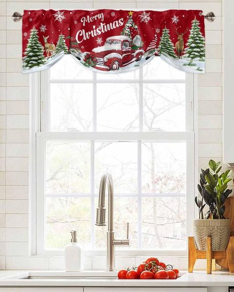 Cortina Navidad Camión Elk Tree Ventana Sala de estar Gabinete de cocina Tie-up Valance Rod Pocket