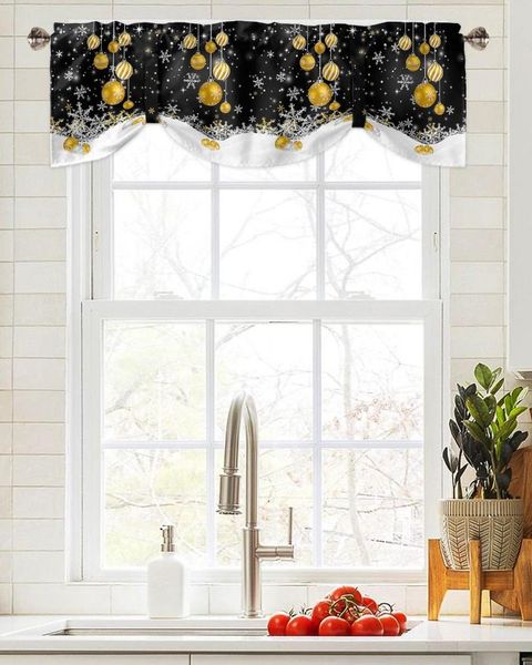 Cortina Navidad invierno bola dorada ventana para sala de estar cocina gabinete cenefa de amarre