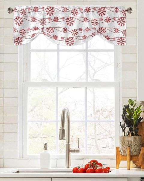 Cortina Navidad Invierno Rojo Copos de nieve Ventana Sala de estar Gabinete de cocina Tie-up Valance Rod Pocket