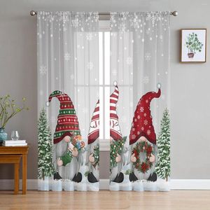 Rideau De Noël D'hiver Flocon De Neige Gnome Voile Rideaux Pour Chambre Tulle Fenêtre Salon Sheer Stores Rideaux