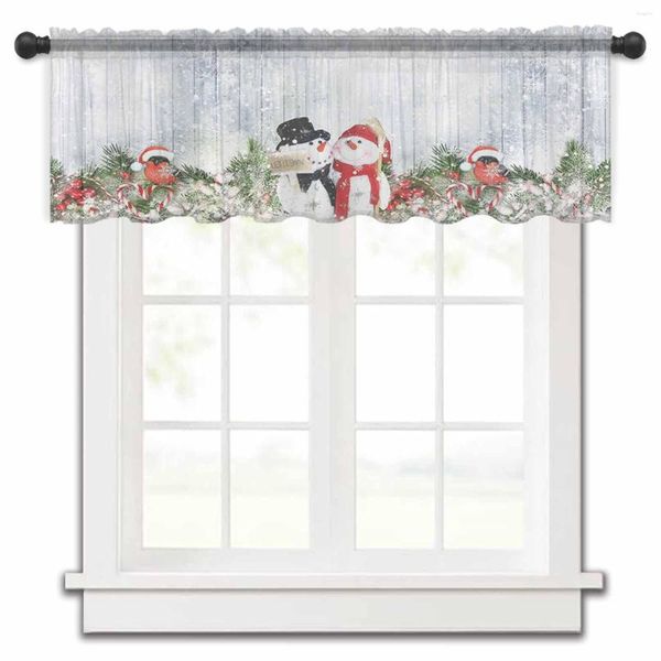 Cortina Navidad invierno copo de nieve muñeco de nieve ventana pequeña tul transparente corto dormitorio sala de estar decoración del hogar cortinas de gasa