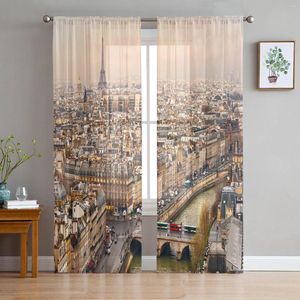 Rideau ville animé paysage salon Tulle rideaux imprimer drapé pour enfants chambre décor à la maison cuisine fenêtre voilage