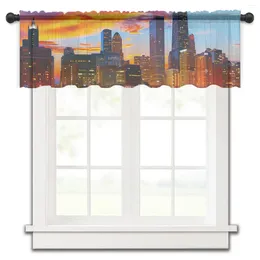 Rideau en Tulle pour fenêtre transparente, vue nocturne de la ville, bâtiment animé, court, pour cuisine, chambre à coucher, décoration de maison, petits rideaux en Voile