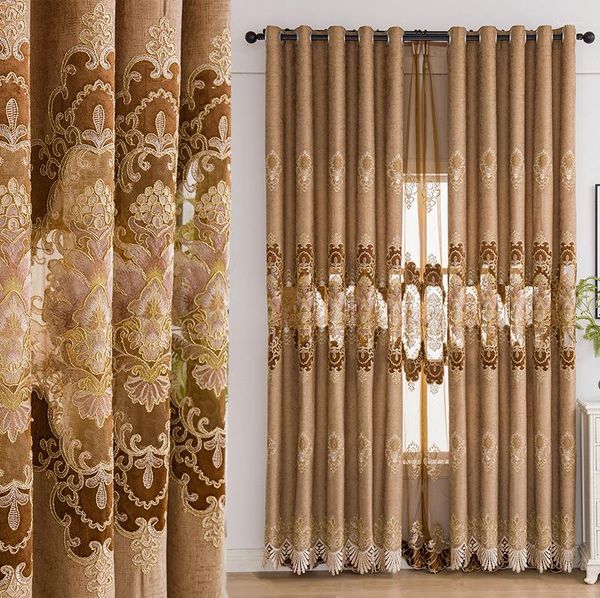 Rideau classique nordique chenille eau soluble brodé tissu creux de style luxe léger villa salon