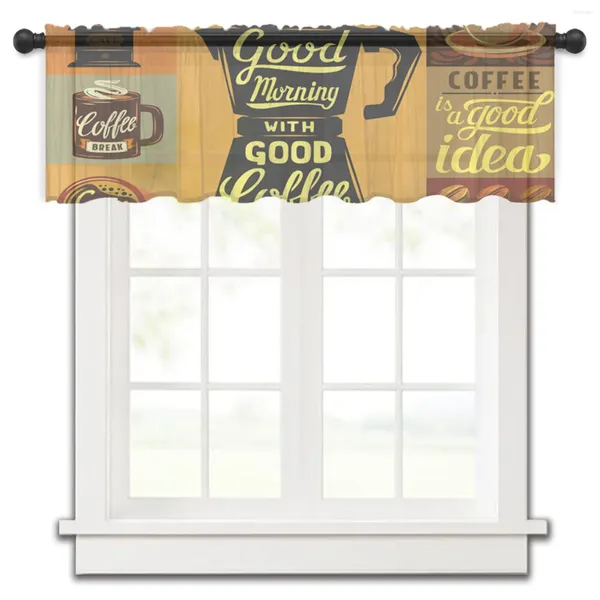 Rideau en Tulle avec affiche de grains de café, pour fenêtre transparente courte, pour cuisine, chambre à coucher, décoration de maison, petits rideaux en Voile