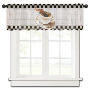 Rideau café Grain de bois rétro cuisine petite fenêtre Tulle transparent court chambre salon décor à la maison Voile rideaux