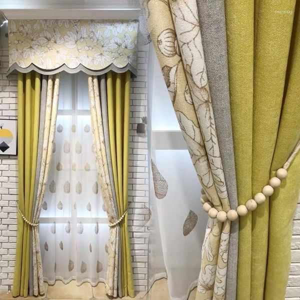 Rideau couleur contraste mosaïque Style Chenille coton haute rideaux occultants impression Tulle pour salon chambre fenêtre