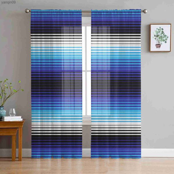 Cortina de rayas mexicanas coloridas para dormitorio, cortinas transparentes, decoración de vacaciones, ventana, cortina de tul de gasa HKD230821