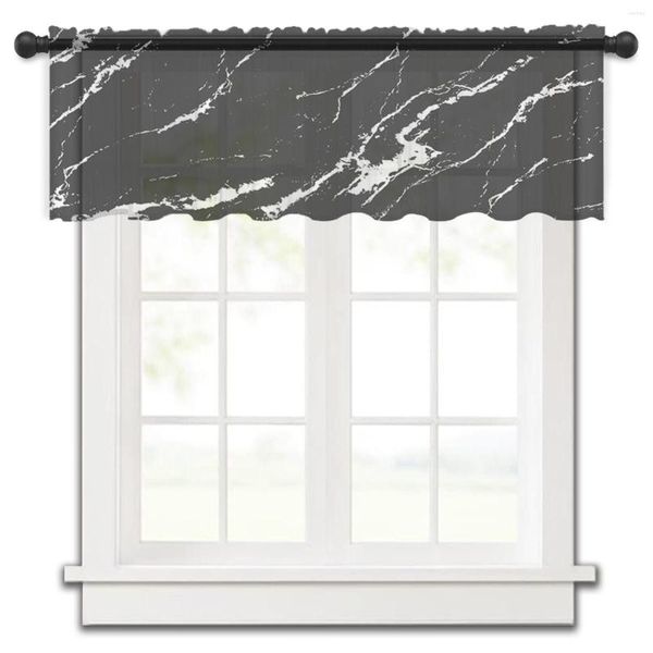 Cortina de tul con grietas negras de hormigón para cocina, cenefa de ventana pequeña, transparente, corta, para dormitorio, sala de estar, decoración del hogar, cortinas de gasa