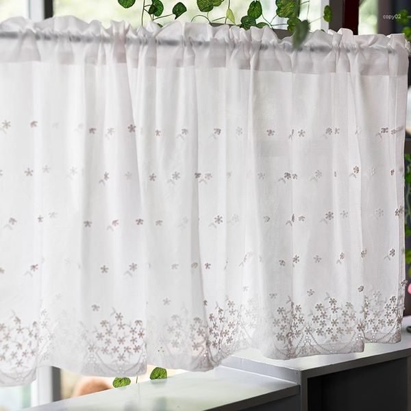 Rideau coton dentelle cuisine rideaux pour fenêtre blanc court broderie fleur porte cantonnière salon décor à la maison