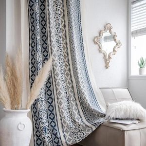 Vorhang aus Baumwolle und Leinen, bedruckt, blaues und weißes Porzellan, Homestay-Vorhänge, halbschattig, Küche, Erkerfenster