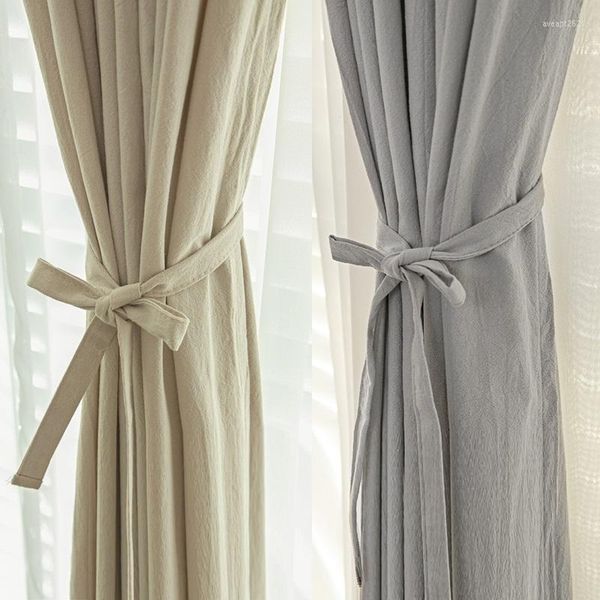 Rideau coton semi-occultant rideaux couleur unie gris fenêtre traitement Cortinas pour salon chambre