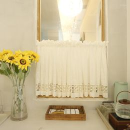 Cortina de algodão branco metade rústica bordada tubo de cozinha armário de café porta curta oca para fora