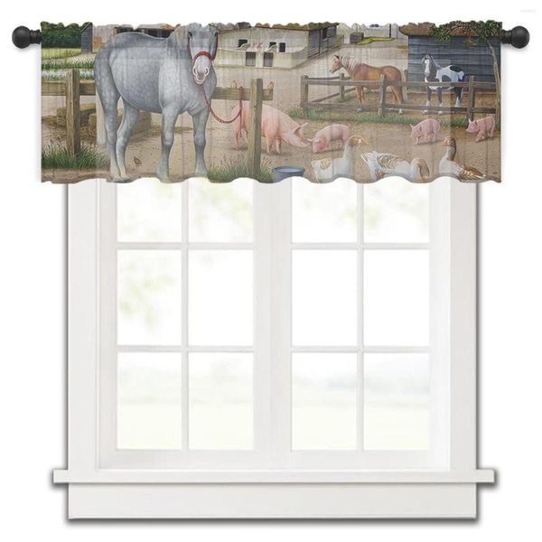 Cortina Country Retro cerdo pato vaca caballo cocina pequeño tul transparente corto dormitorio sala de estar decoración del hogar cortinas de gasa