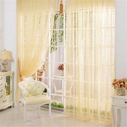 Rideau Cosy Home Decor Feuilles Sheer Voile Drapé Porte Fenêtre Séparateur de pièce Écharpes Rideaux 1M (W) X 2M (L)