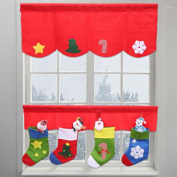 Cortina creativa de dibujos animados calcetines de caramelo terciopelo rojo cortinas decorativas de Navidad para ventana puerta de armario de cocina 2 unids/set