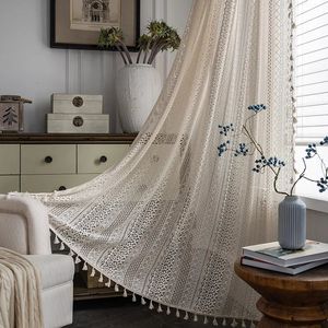 Curtain Crochet Translucent Curtain for Living Room American Country Style Hollow Boho Art Decor for Bedroom and Balcony 231019