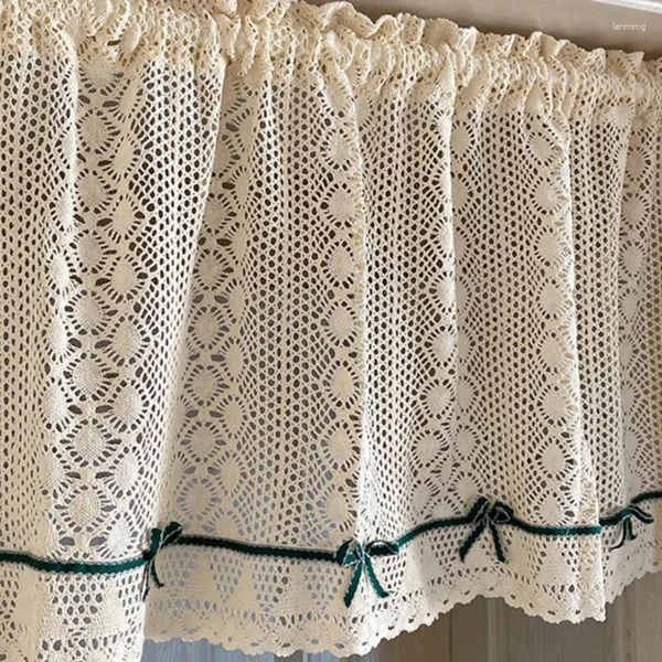 Cortina Cambe de crochet para el tratamiento de la ventana de la cocina niveles de macrama en mal estado con linda granja de arco de encaje de algodón decoración del hogar