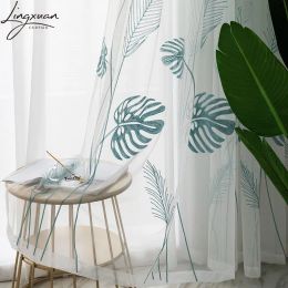 Rideau rideau brodé de feuilles de palmier en tulle fenêtre pour le salon de la chambre à coucher voile rideaux transparents traitements de cuisine picarte