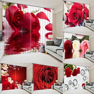 Gordijngordijnen voor slaapkamer black -out rode rozen schaduw woonkamer ramen buiten decoratieve bloemen huis texitle 3D -printen