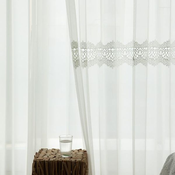 Cortinas para sala de estar, comedor, dormitorio, gasa hueca Soluble en agua, pantalla de ventana bordada blanca, pantalla Beige cálida-xj