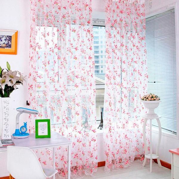 Rideaux rideaux Rose et fleur de cuisine pure Tulle fenêtre Voile drapé 1 panneau tissu