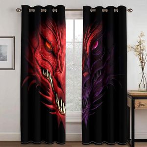 Rideau personnalisé impression 3D Dragon rouge Design deux 2 pièces rideaux fins pour salon chambre fenêtre drapé décoration