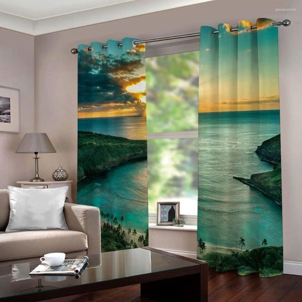 Rideau personnalisé toute taille bleu rideaux beau paysage lac fenêtre occultant luxe 3D ensemble pour chambre salon