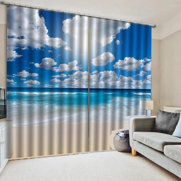 Rideau personnalisé toute taille Po bleu plage ciel rideaux fenêtre occultant luxe 3D ensemble pour chambre salon bureau